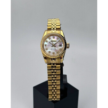 Custom Seiko Mod • White Pearl MOP Gold Diamond Datejust • 26mm